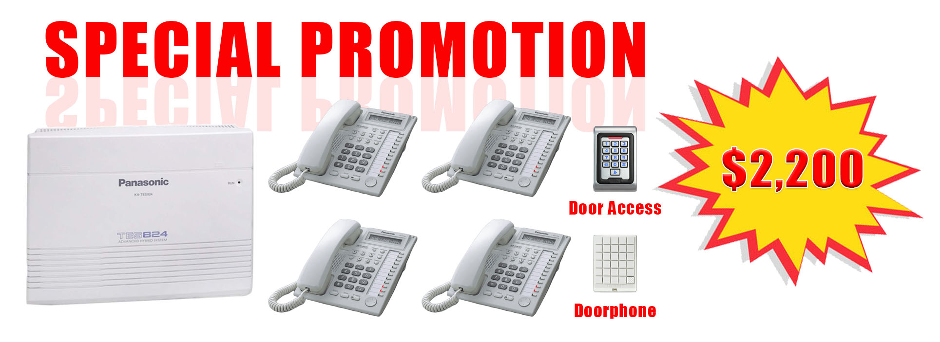 4 IP Phones, 1 PABX, 1 Doorphone and 1 Door Access